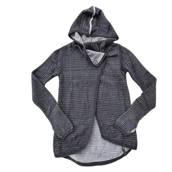 Ivivva Athletica Girl's Gray/Black Long Open Hooded Cardigan VGUC 12 - Picture 1 of 7